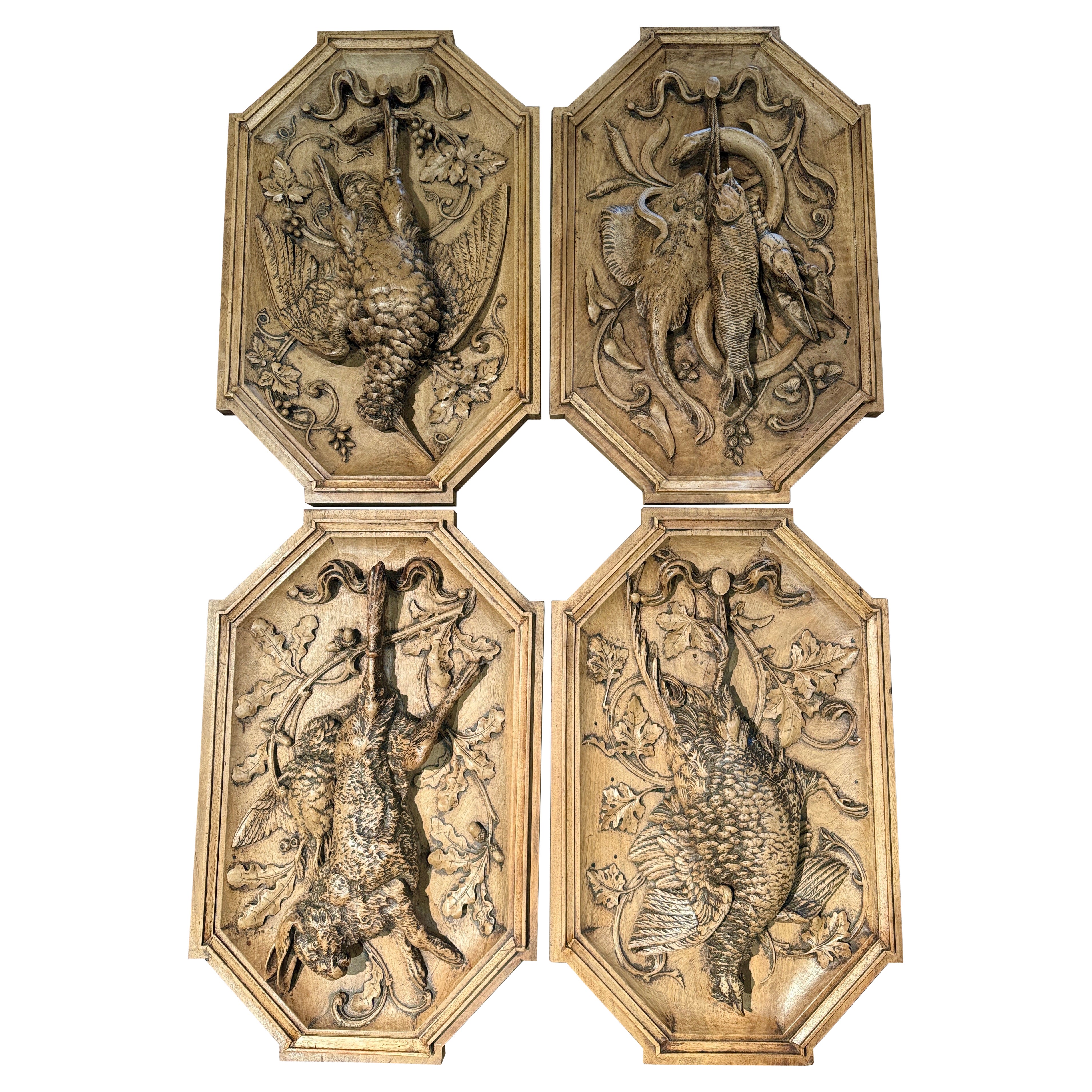 Sculptures de chasse sculptées du 19e siècle, Black Forest, ensemble de 4