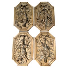 19th Century French Black Forest Carved Hunt Trophies Sculptures, Set of 4
