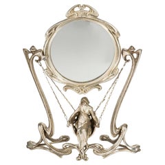 Art Nouveau Silver Plated Metal Table Mirror, 1900.