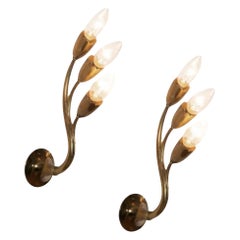 Gio Ponti Attr., Italienische Mid-Century-Modern-Wandleuchter, Messing, Blumenform