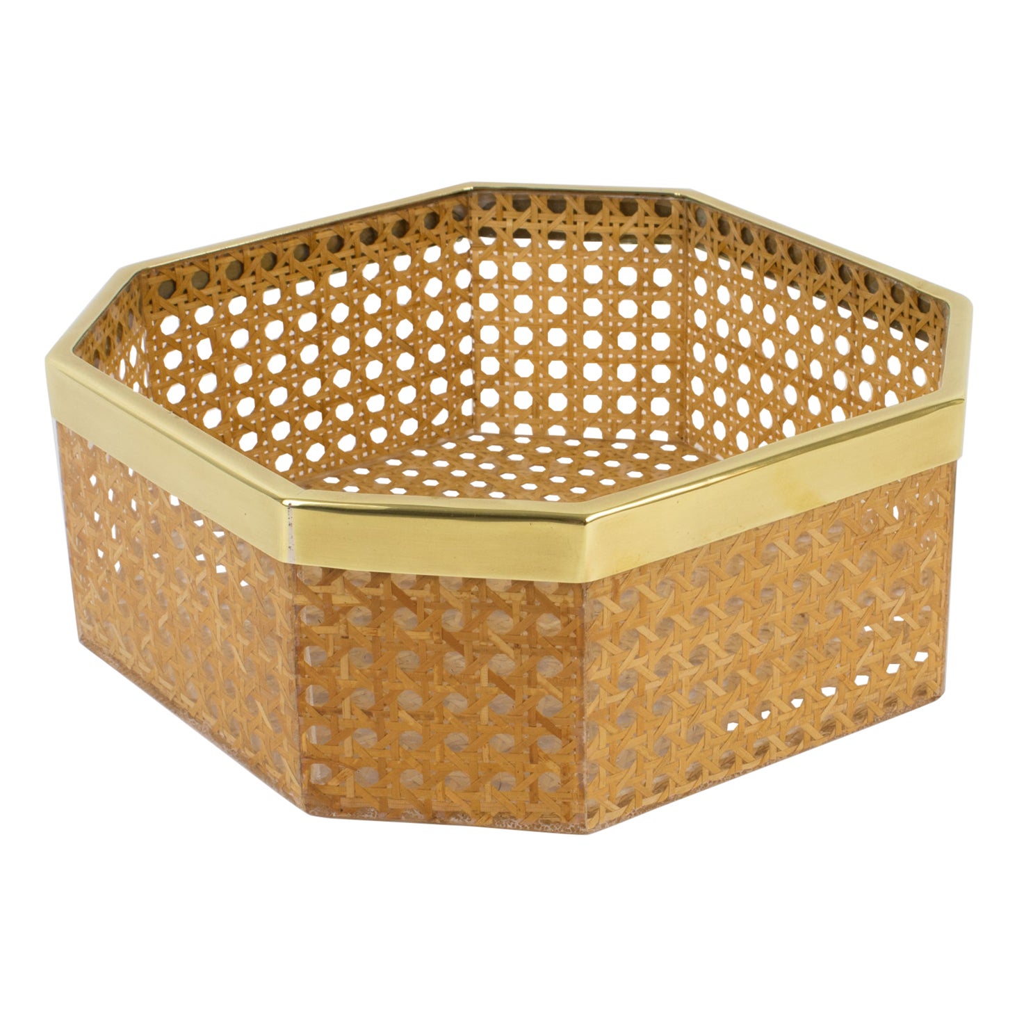 Centro de mesa Christian Dior de lucita, metal y cesta de ratán circa 1970 en venta