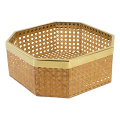 Christian Dior Lucite, Metal and Rattan Basket Bowl Centerpiece circa 1970