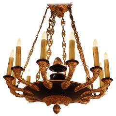 French Doré and Patinated Bronze Twelve-Light Empire Chandelier