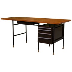Important Edward Wormley For Dunbar Drop-Leaf Desk in Tawi Walnut & Steel 1950s
