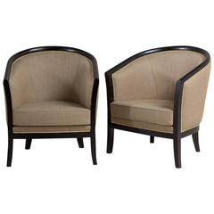 Pair of Ebonized Framed Upholstered Tub Chairs, 1960s