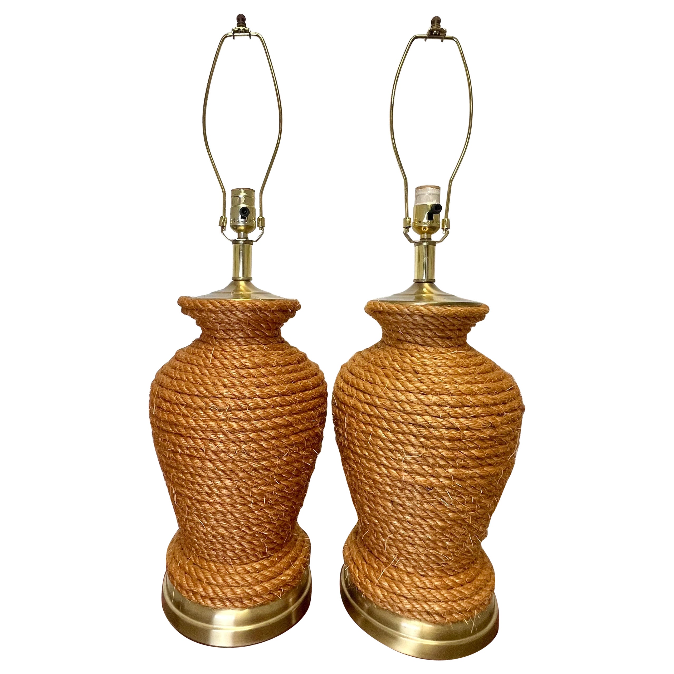 Paire de lampes vintage en corde de jute