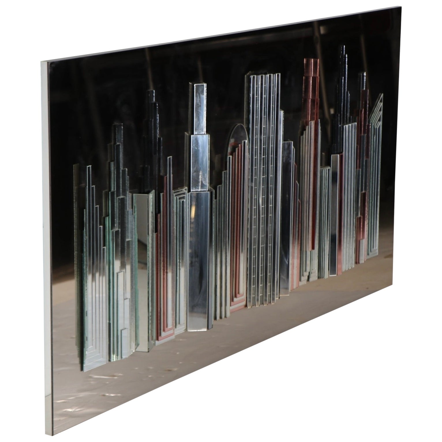 Skyscraper NYC Mirror in Mirrored Relief c. 1970/80's by Harvard Reflections For Sale