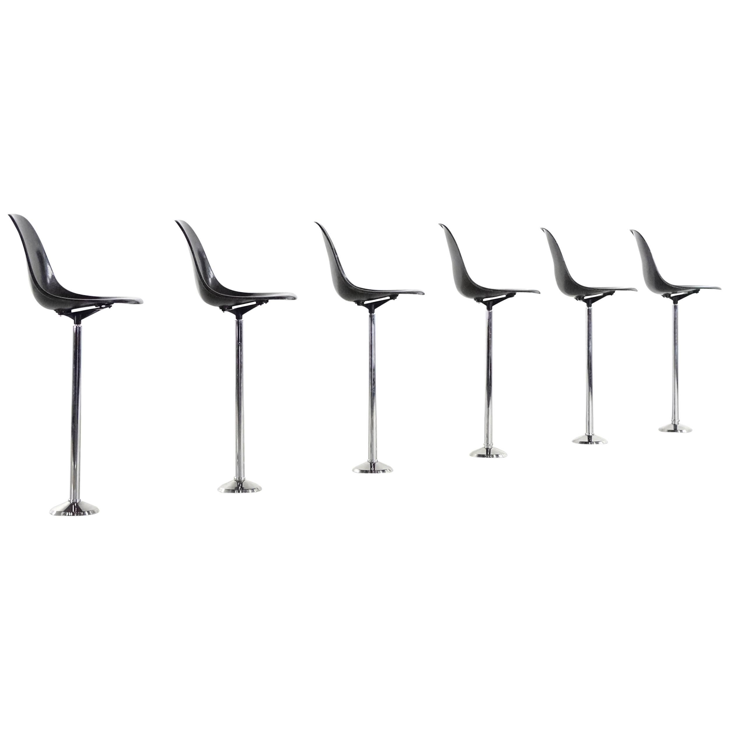 Charles Eames Rare Set of Barstool Chair 1969 for Herman Miller Darkbrown Fiber