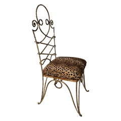 Spectacular Gilt Wrought Iron High Back Chair by René Drouet, France 1945.