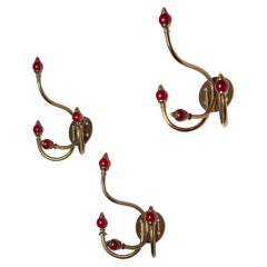 Set of Three Brass Hooks by Caccia Dominioni for Azucena, Italy, 1950s