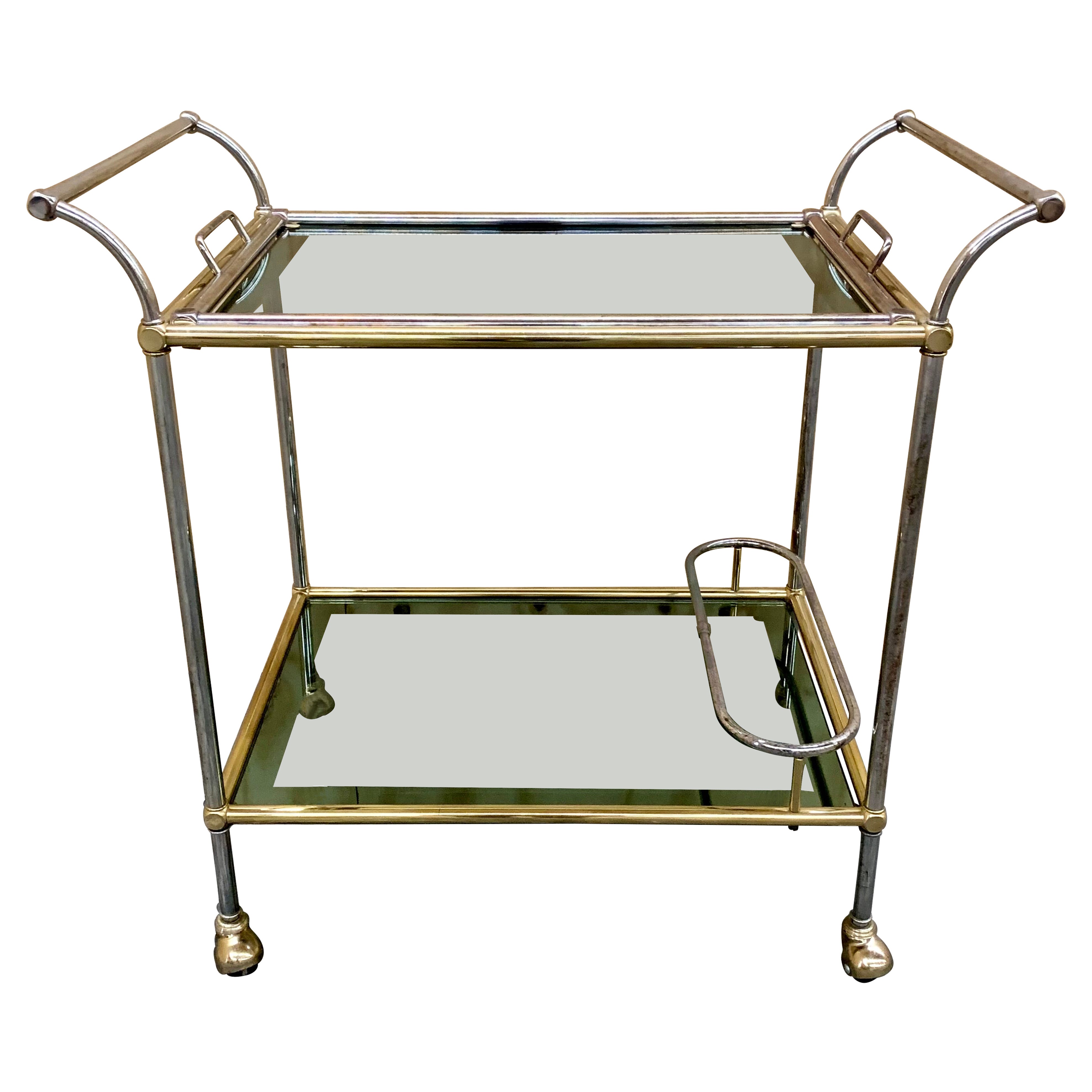 Vintage Hollywood Regency Chrome Brass Trolley - Bar Cart
