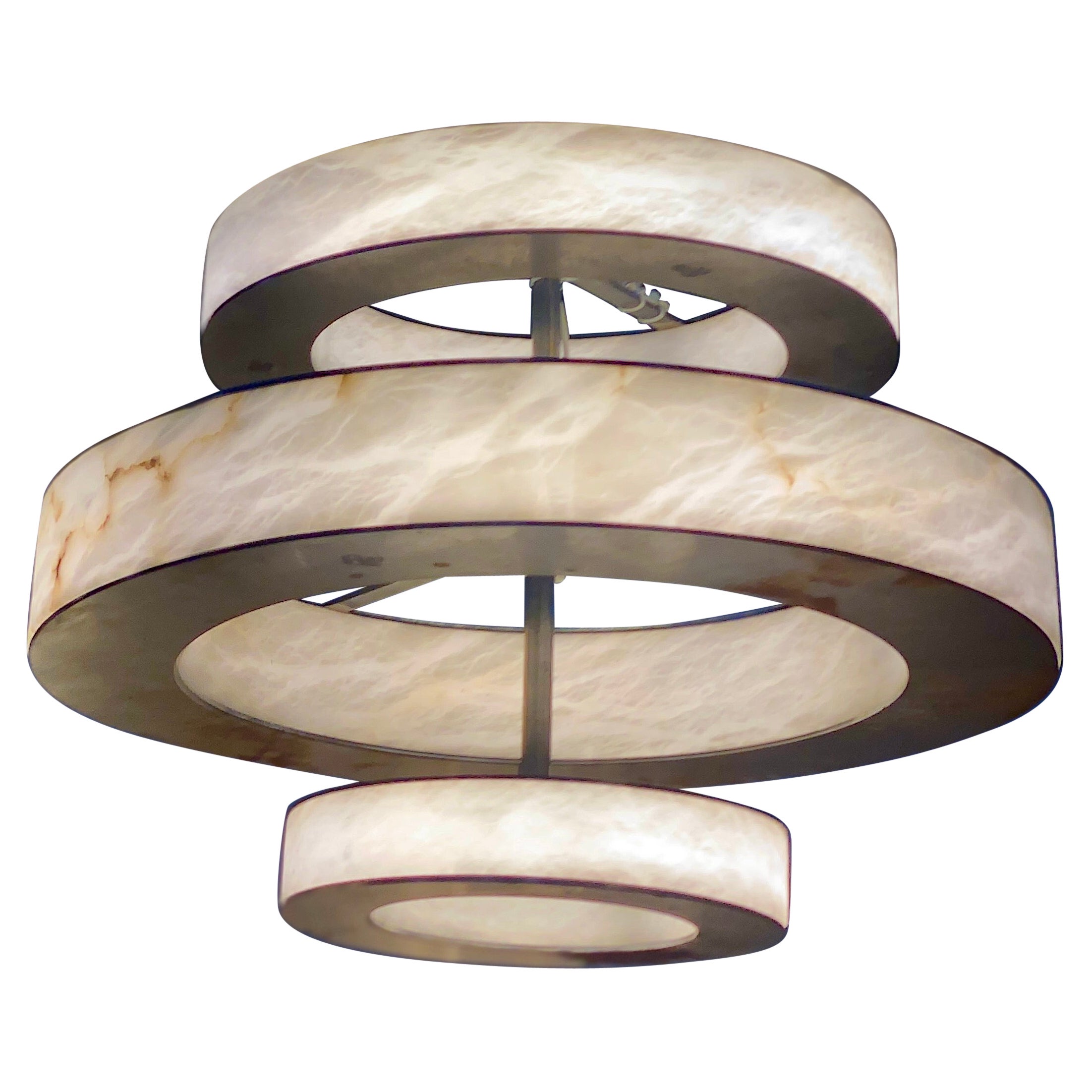Rationalist Contemporary Italian Alabaster Marble and Iron Chandelier For Sale