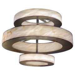 Rationalist Contemporary Italian Alabaster Marble and Iron Chandelier