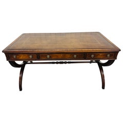 Vintage Regency Style Leather Top Walnut Partners Desk