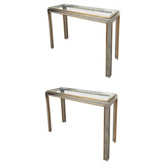 A Pair Of Large Brass and Chrome Console Tables By Romeo Rega