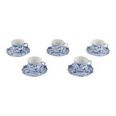 Royal Copenhagen Blue Fluted Full Lace. Five demitasse cups and saucers.