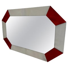 Specchio in pergamena bianco e rosso ciliegia in stile Art Deco italiano, anni '90