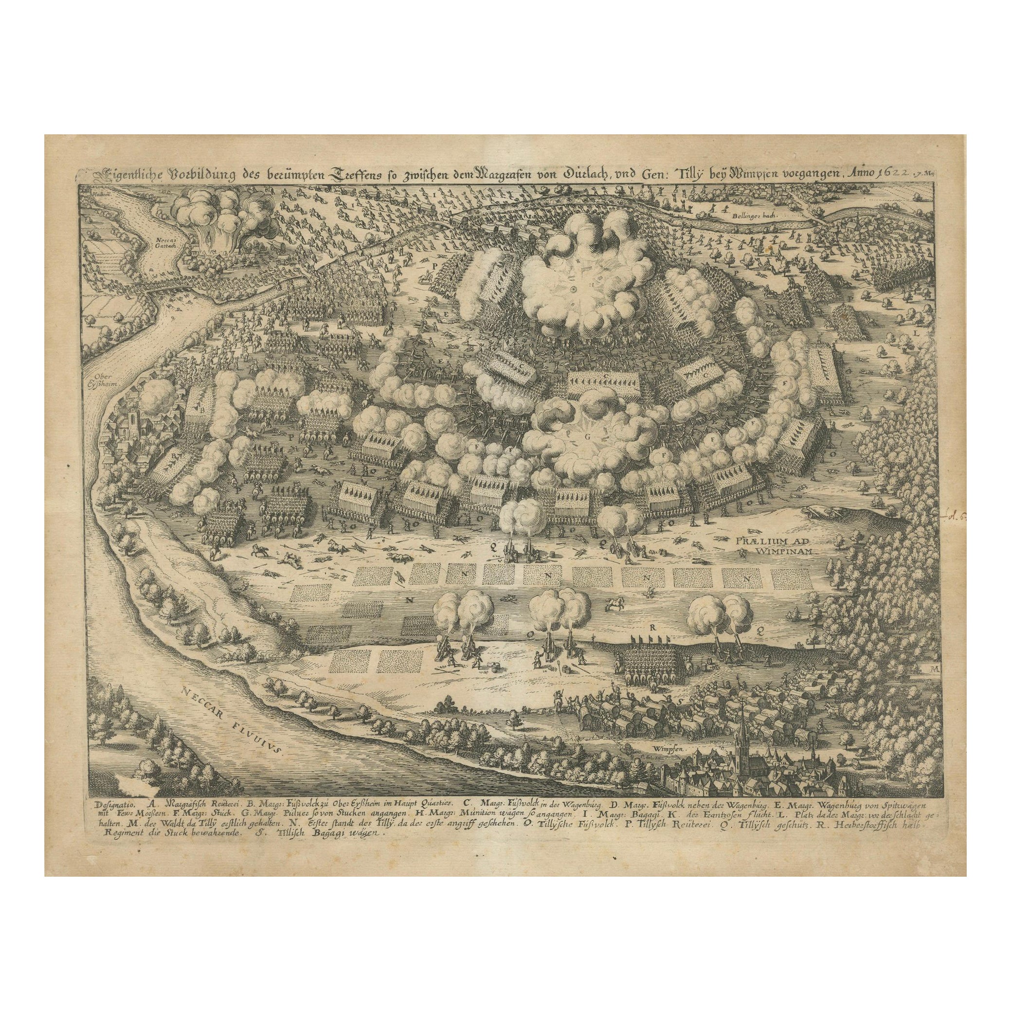 Battle of Wimpfen, 1622: Engraving by Matthäus Merian (ca. 1645) For Sale