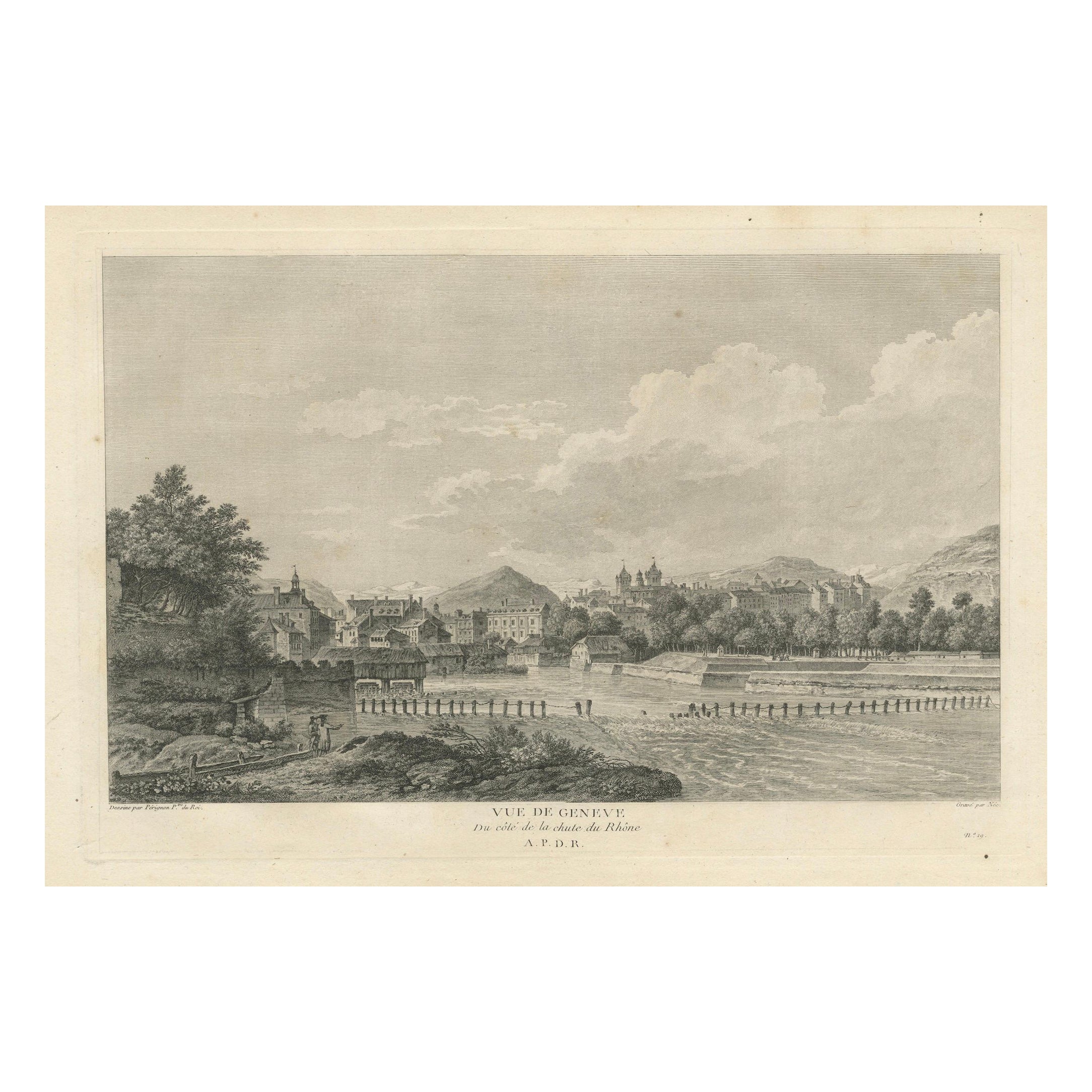 Vista incisa di Ginevra dal fiume Rodano, pubblicata nel 1780