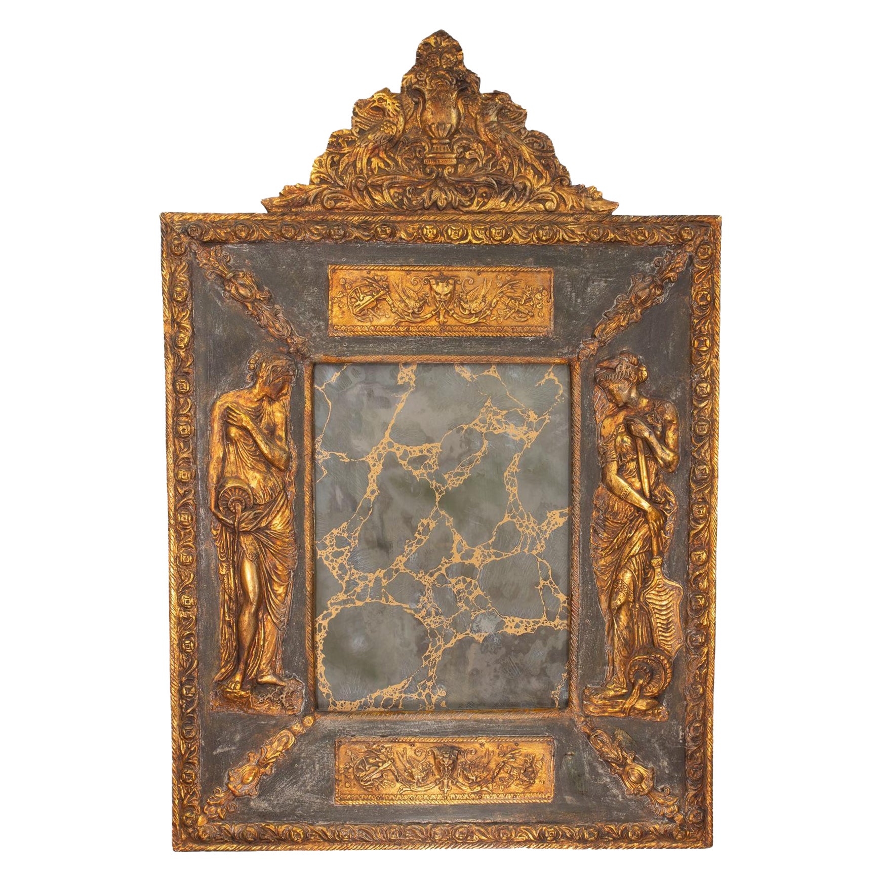 19th Century Italian Baroque Style Giltwood and Gesso Mirror with Verre Églomisé