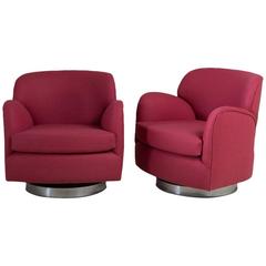 Rare Pair of Recliner Swivel Armchairs by Thayer Coggin, 1980s
