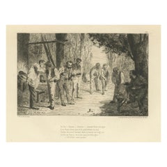 Antique L'Ouvrier (The Worker) Playing Boules by Eugène Henri Millet, Published in 1873