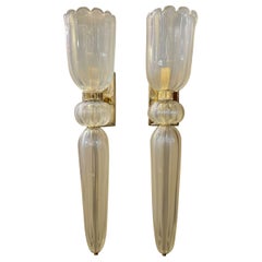Pair of Opalescent Murano Glass Cone Form Sconces