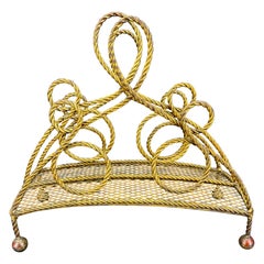 Italian Mid-Century Gilt Roped Metal Magazine Rack