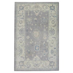 Alfombra Turca Oushak Hecha a Mano Lana Azul Floral Púrpura 6'5" x 9'6"