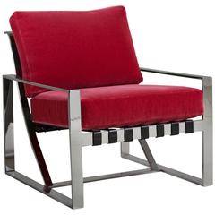 Milo Baughman Style Chromium Steel Armchair, 1970s