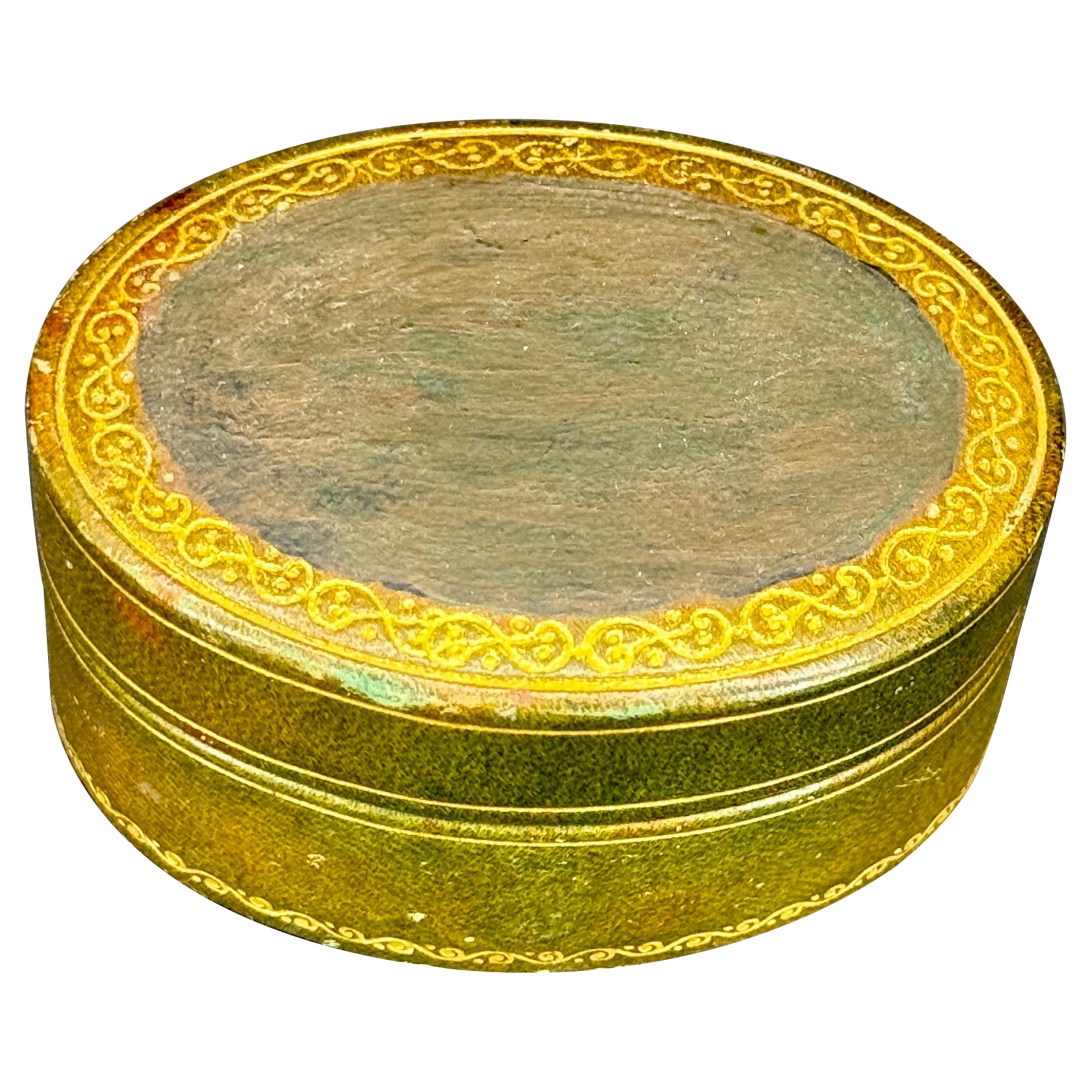 Small Italian Oval Vintage Leather Jewelry Box