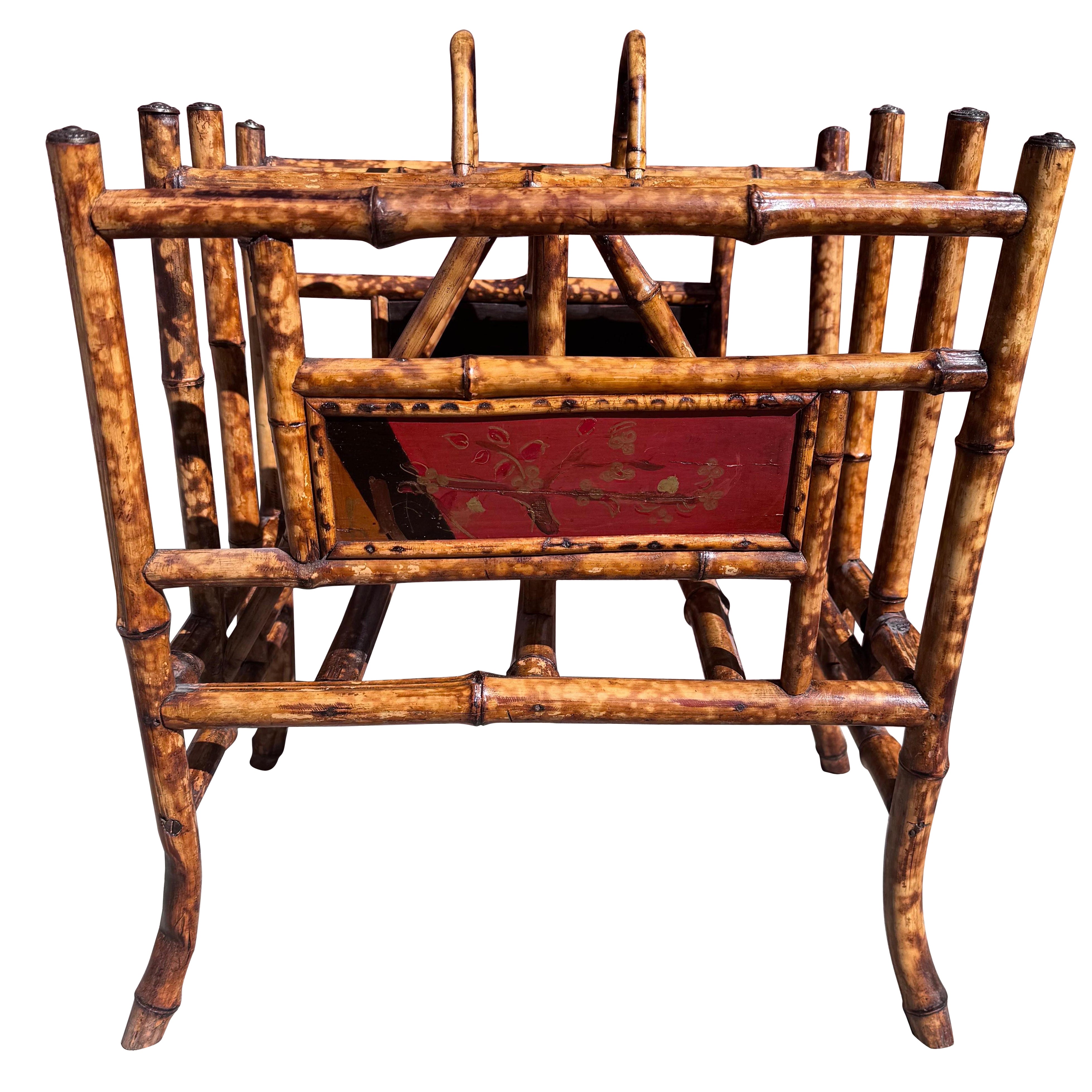 Antique Asian Style Bamboo Carved Magazine Book Rack Holder
