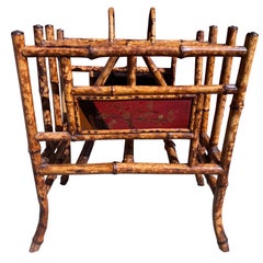 Antique Asian Style Bamboo Carved Magazine Book Rack Holder
