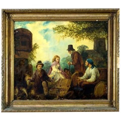 1800s Antique  "Outdoor Scene", with Figures, W. Bromley (UK), Oil Painting!!