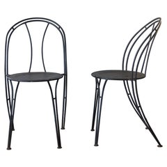 Pair Dark Blue Metal Chair with Arch-Shaped Backside