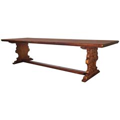 Long French Louis XIII Carved Walnut Farm Table from the Pyrenees