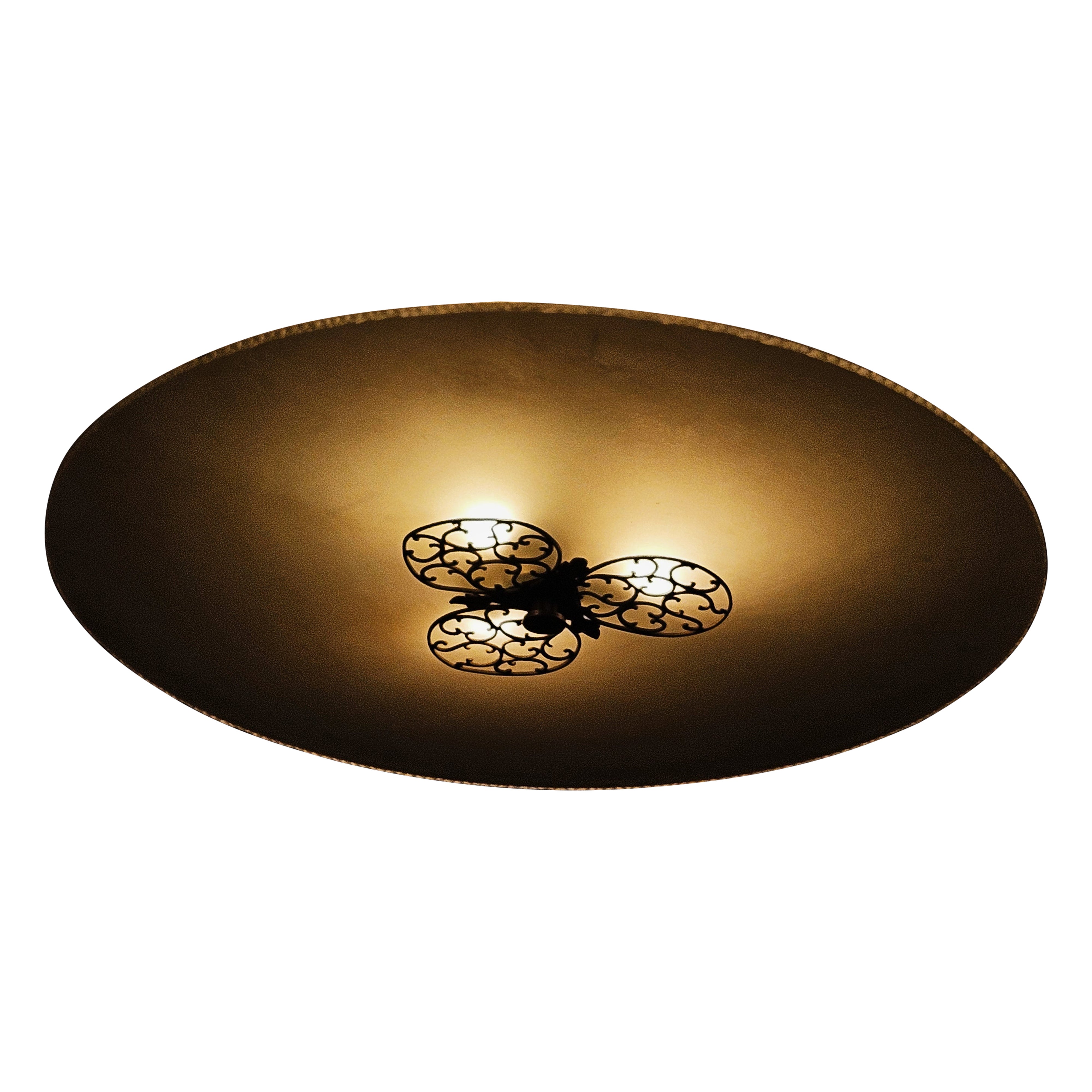 Große schwedische Designer-Einbaubeleuchtung aus Glas und Kupfer, 1930er Jahre