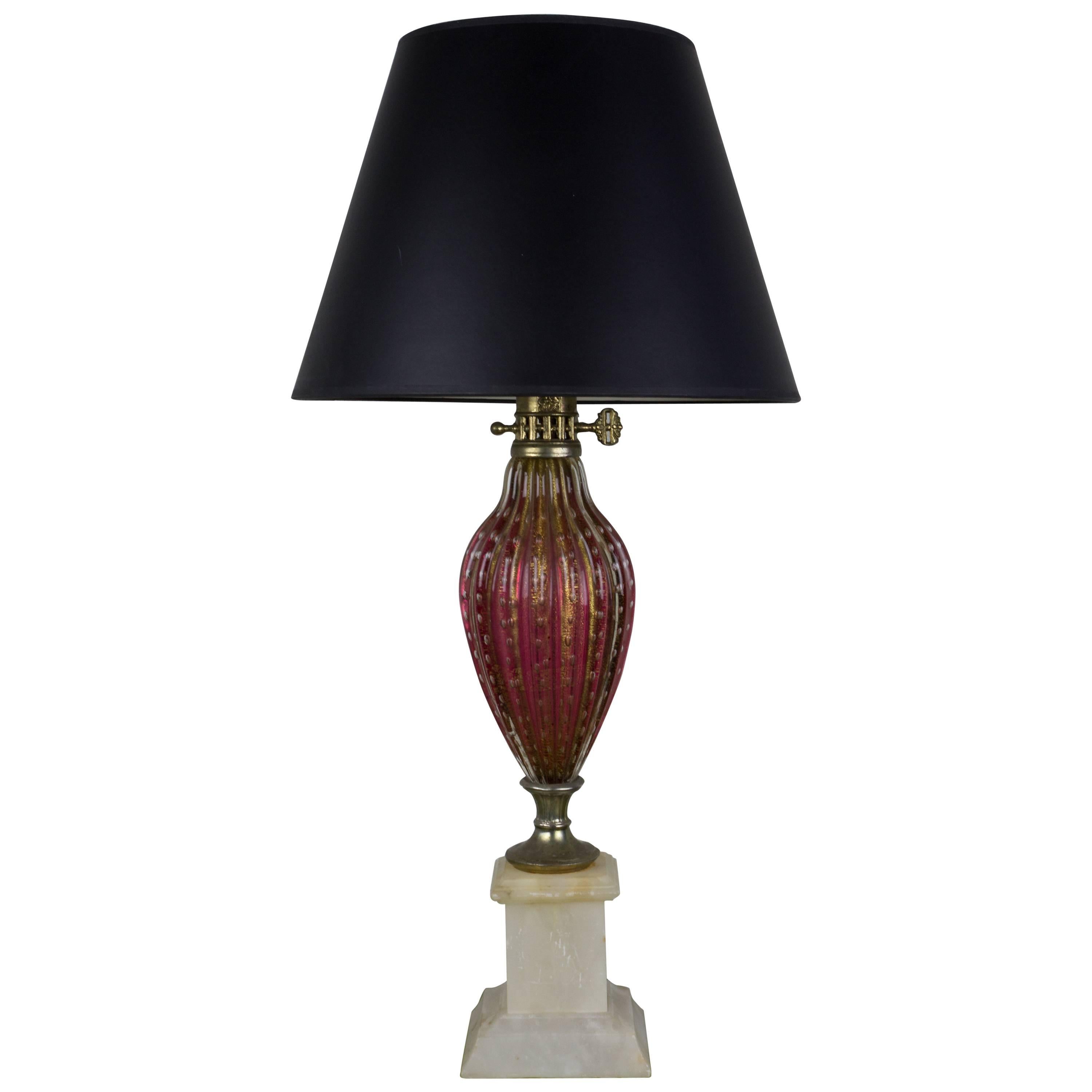 Italian Mid Century Red and Gold Murano Table Lamp