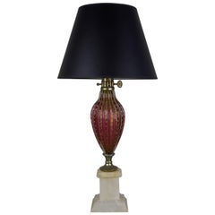 Italienische Mid Century Rot und Gold Murano Tischlampe