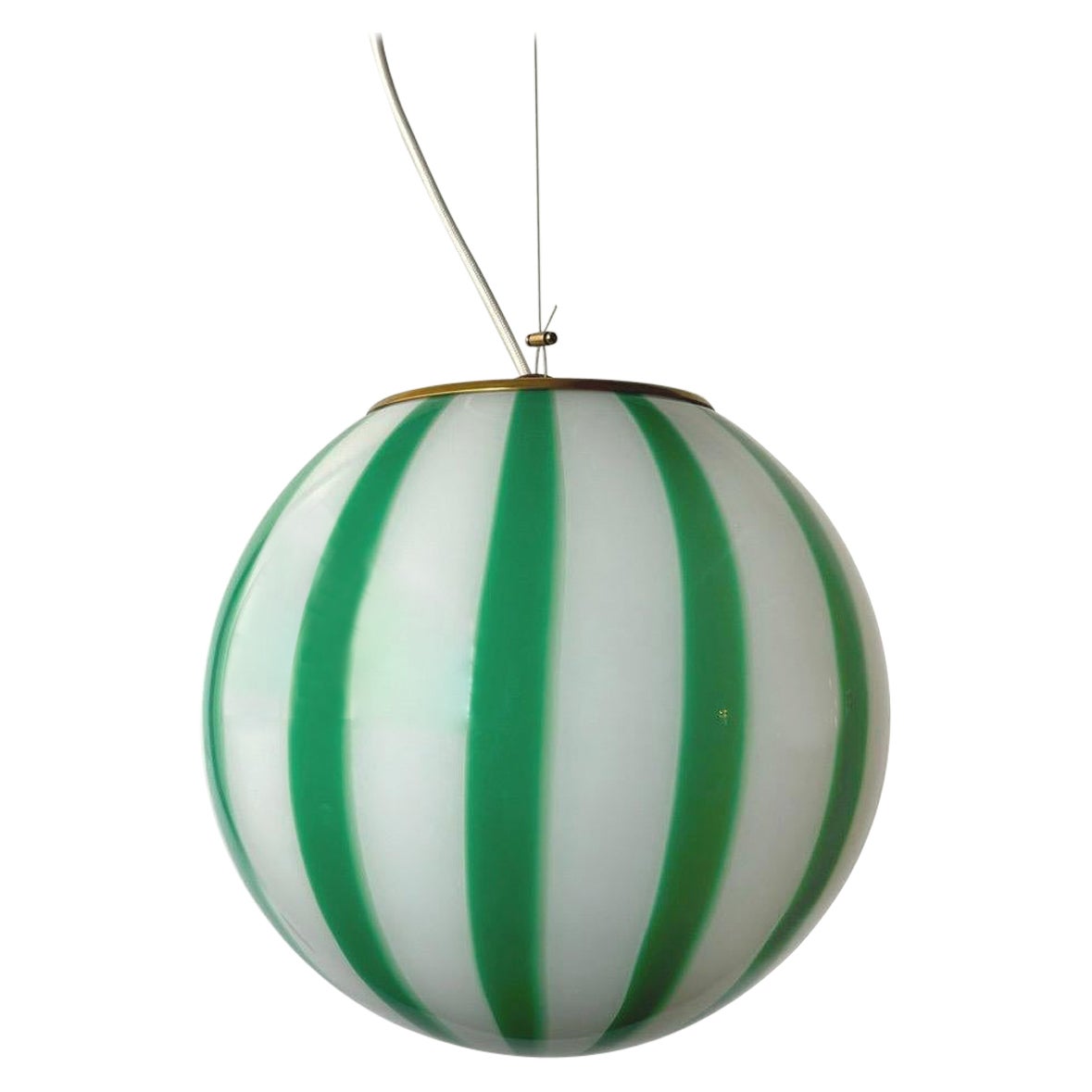 Hängeleuchte aus mundgeblasenem Murano mit grünen Streifen, hergestellt auf der Insel Murano, Italien im Angebot