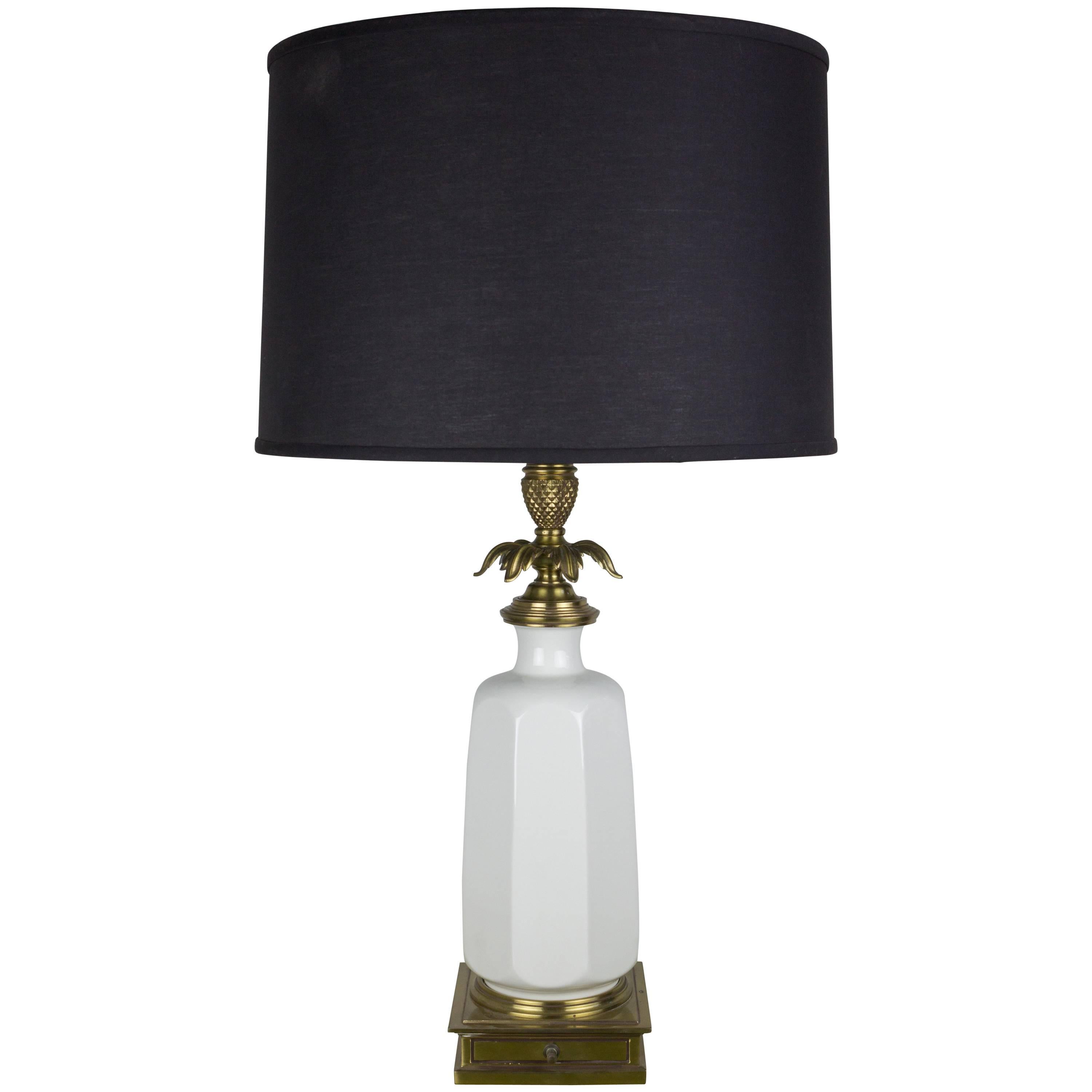 Stiffel Midcentury White Porcelain and Brass Table Lamp For Sale