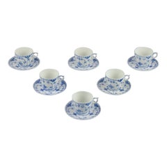 Royal Copenhagen Half Lace bleu cannelé, six paires de tasses à café
