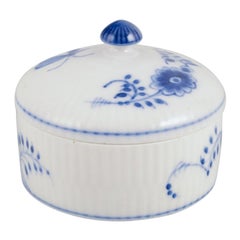 Royal Copenhagen Blue Fluted Plain lidded jar. Decorated with insects.