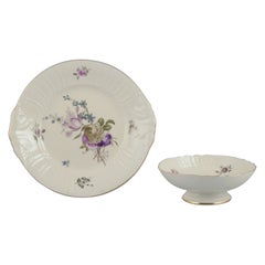 Vintage Royal Copenhagen ”Frijsenborg”. Cake plate and cake stand in porcelain.