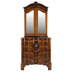 Antique Dutch Walnut & Marquetry Arc-en-Arbalète Cabinet-on-Chest