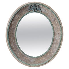 A Bleached French Marquetry Oval Mirror, 19th Century