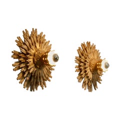 Natural pair of Large Carved Sunburst Wooden Sconces