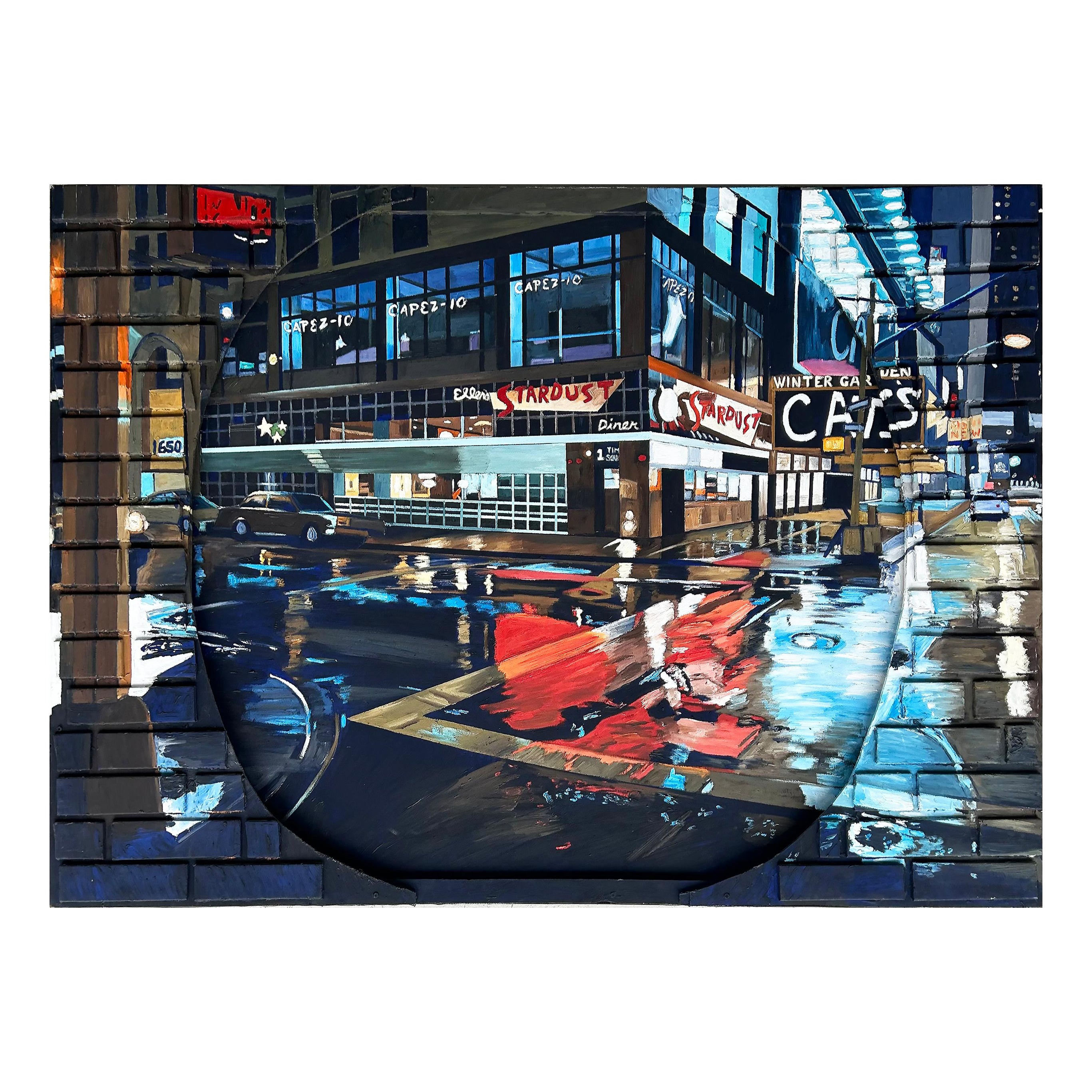 Jeff Pullen Pintura callejera de Nueva York Técnica mixta "Suena el silencio"