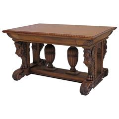 Antique Carved Oak Library Table Desk