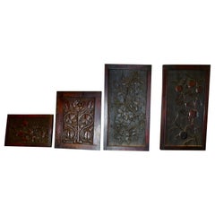 Colección de 4 paneles de puerta de roble magníficamente tallados